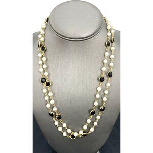 1928 Jewelry Company Necklace Faux Pearl and Black stone Flapper Long 42"